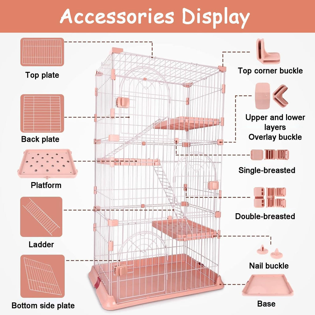 4-Tier Metal Indoor Cat Enclosure with 3 Doors E8348