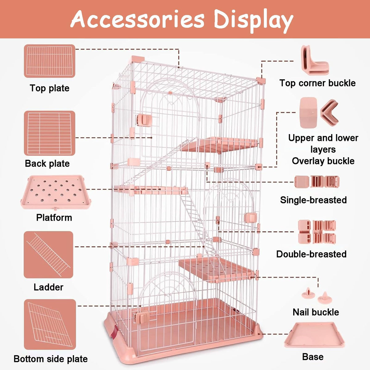 4-Tier Metal Indoor Cat Enclosure with 3 Doors E8348