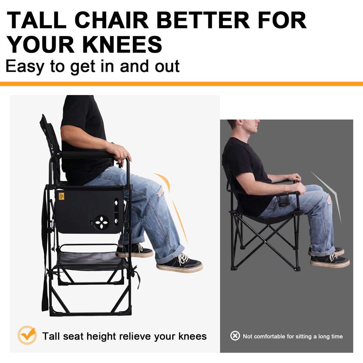 2 Pack Extra Tall Folding Camping Chair with Side Table K48045