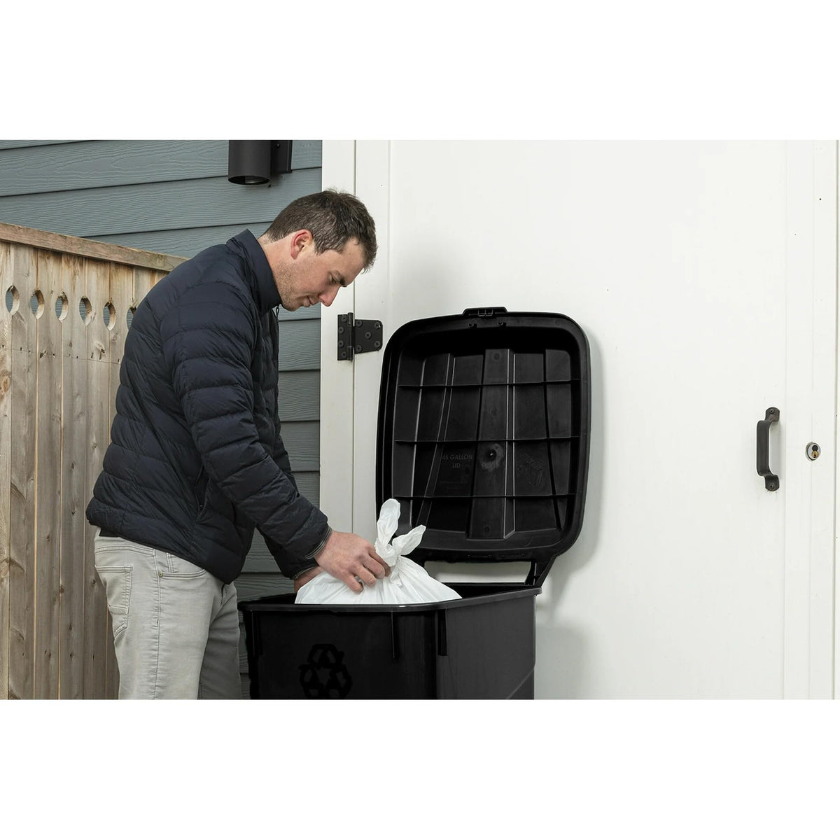 Black 45 Gallon Wheeled Plastic Garbage Can with Lid J48187