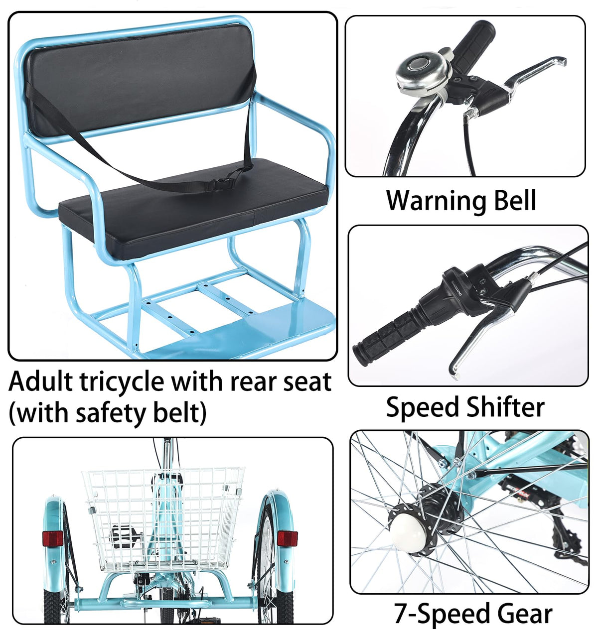 7 Speed Adult Tricycle with Child Seat and Rear Baskets T940