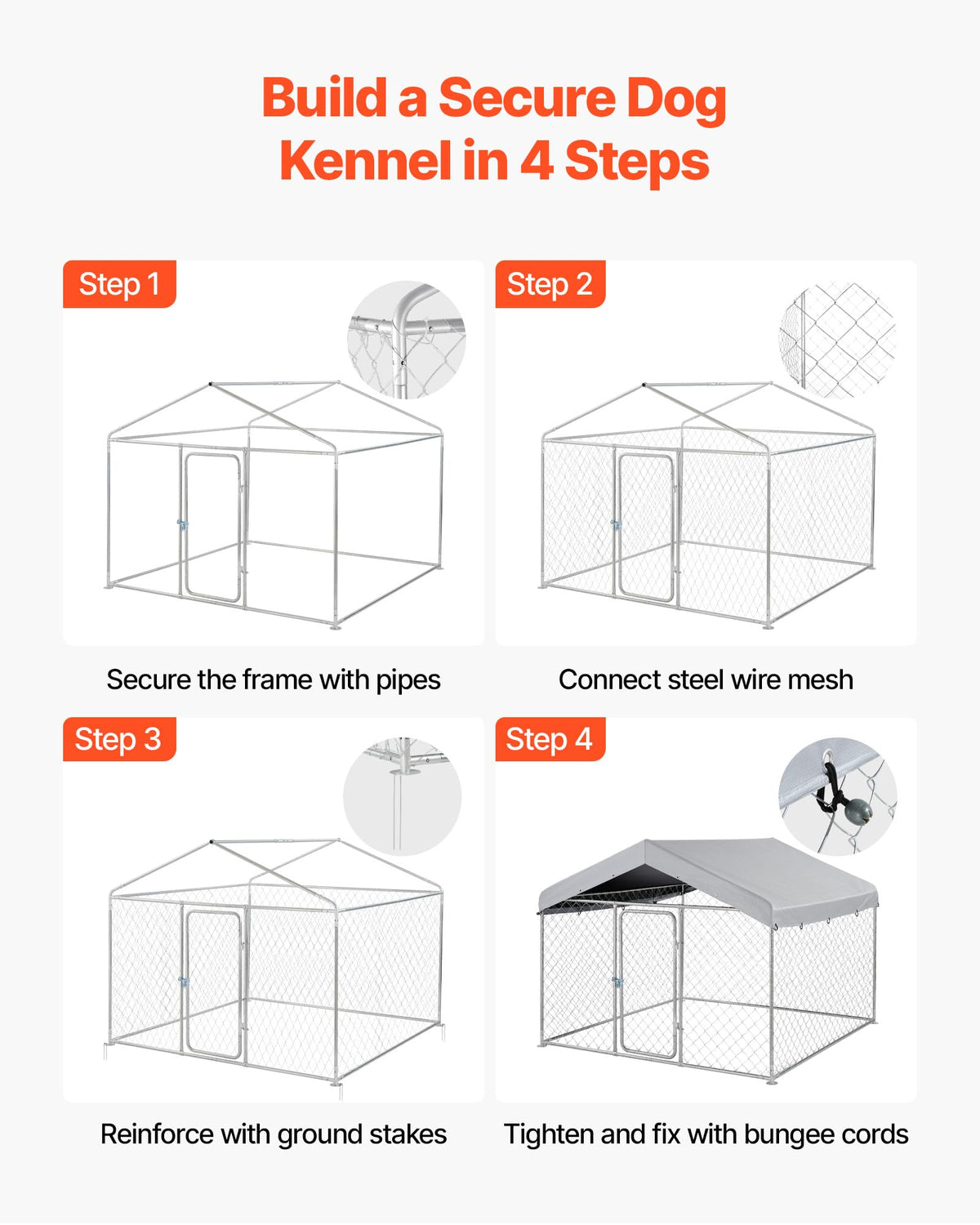 Outdoor Dog Kennel, 6.56 x 6.56 x 5.25 ft with UV-Resistant & Waterproof Roof Cover D27972