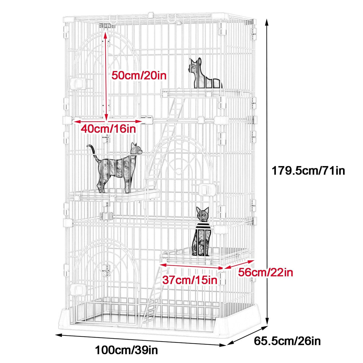 4-Tier Metal Indoor Cat Enclosure with 3 Doors E8348
