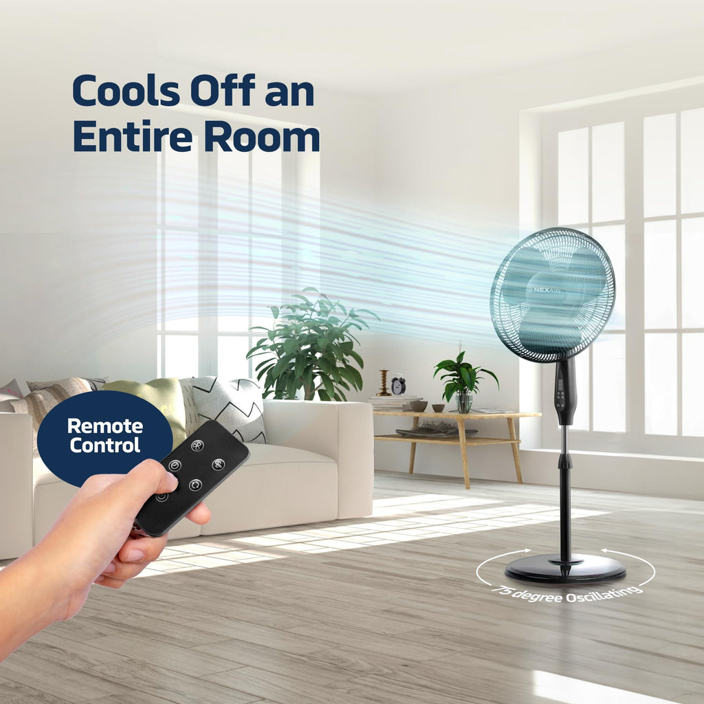 16 Inch Oscillating Pedestal Fan with Remote Control, 3 Speed, Adjustable Height M18018