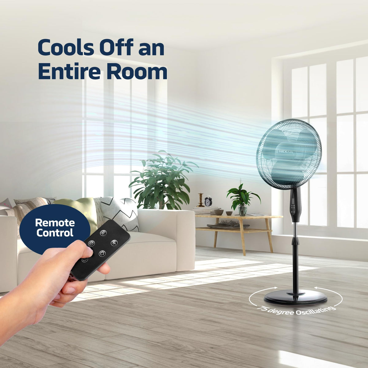 16 Inch Oscillating Pedestal Fan with Remote Control, 3 Speed, Adjustable Height M18018