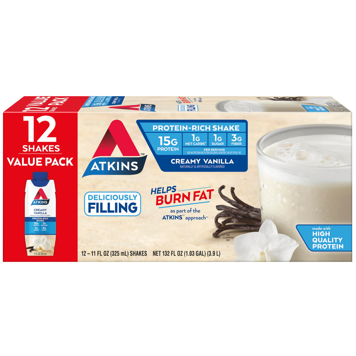 Dark Chocolate Vanilla Protein Shake, 15g Protein, 12 Count R467061