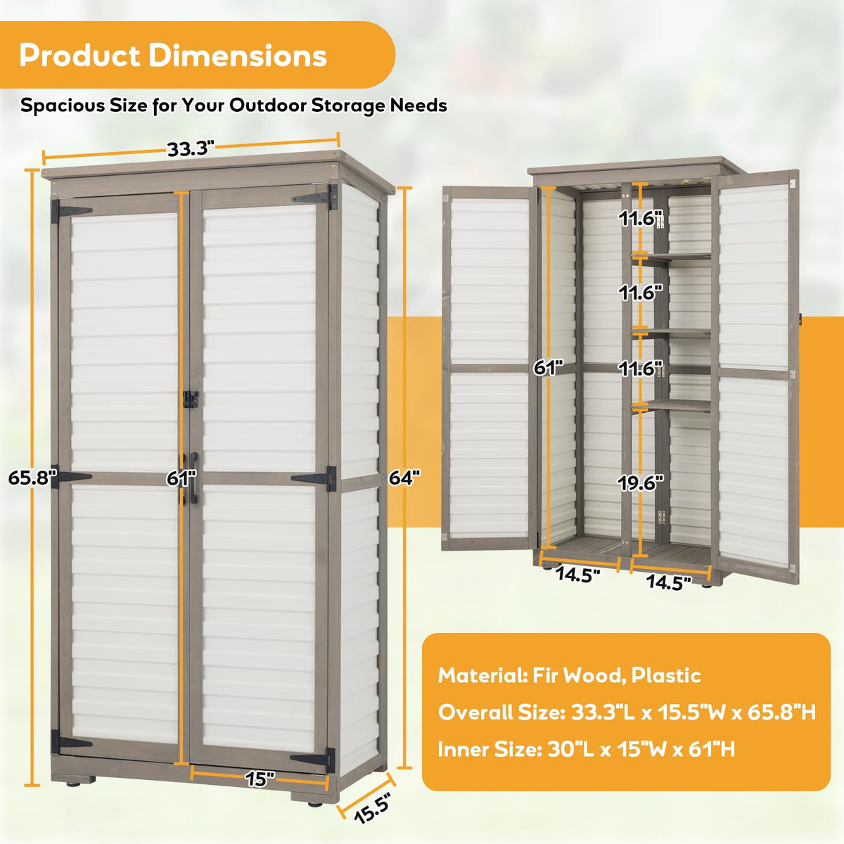 Outdoor Storage Cabinet with Adjustable Shelves S244
