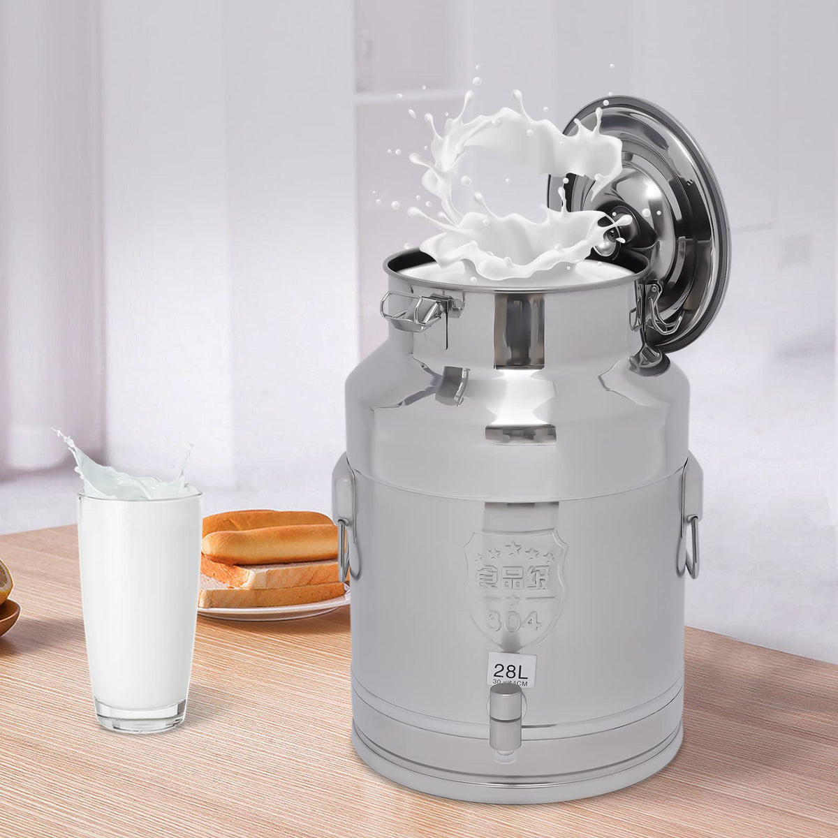 28L Stainless Steel Milk Can with Faucet & Lid E460617