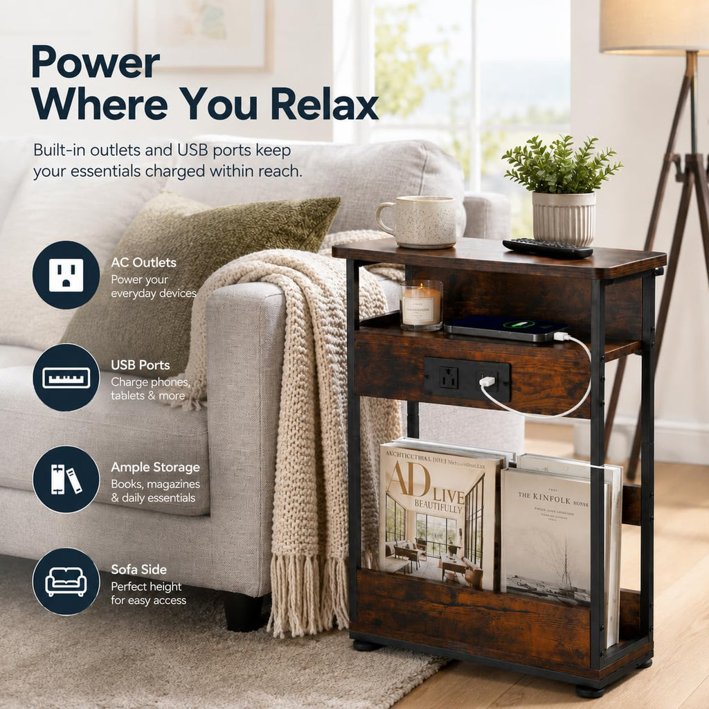 Narrow Side Table with Charging Station I627