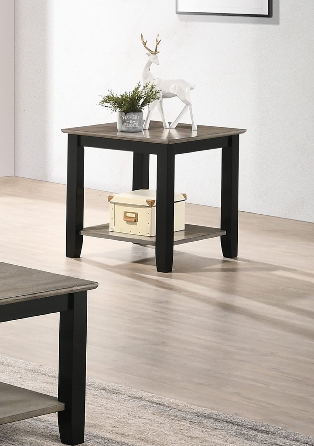 Square End Table with Walnut Veneer Top and Open Shelf Storage X92343