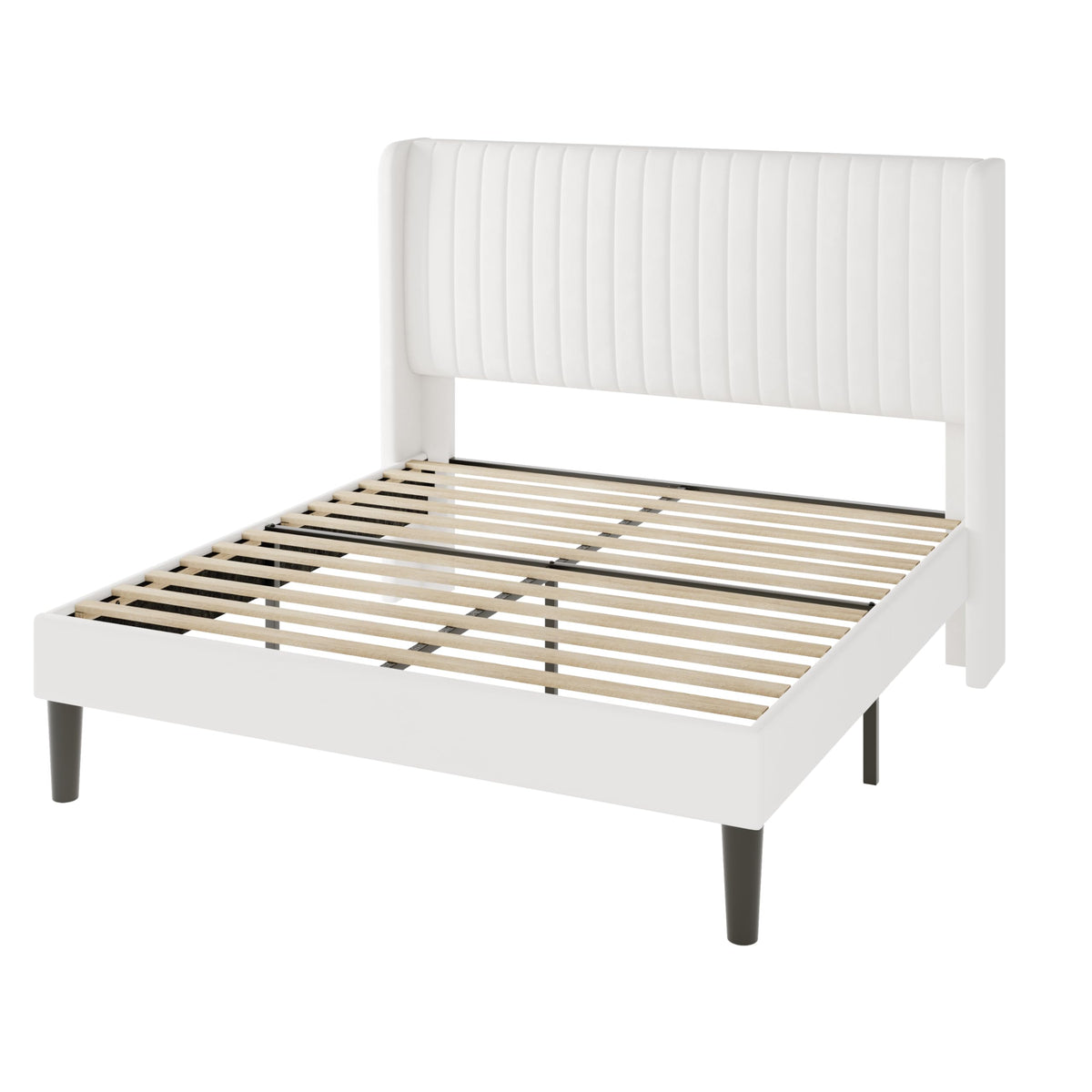 Queen Size White Velvet Upholstered Platform Bed T9242