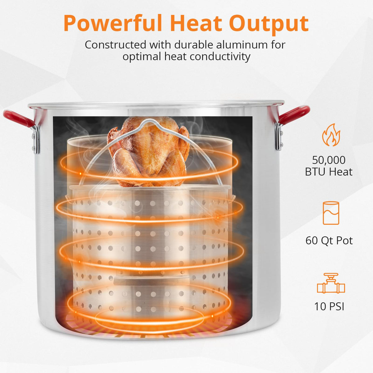 60QT Aluminum Seafood Boil Pot with Strainer Basket and Propane Burner L7224
