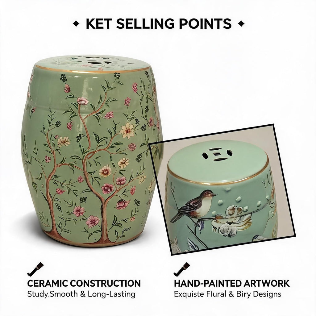 Hand-Painted Blue White Ceramic Garden Stool Q743409