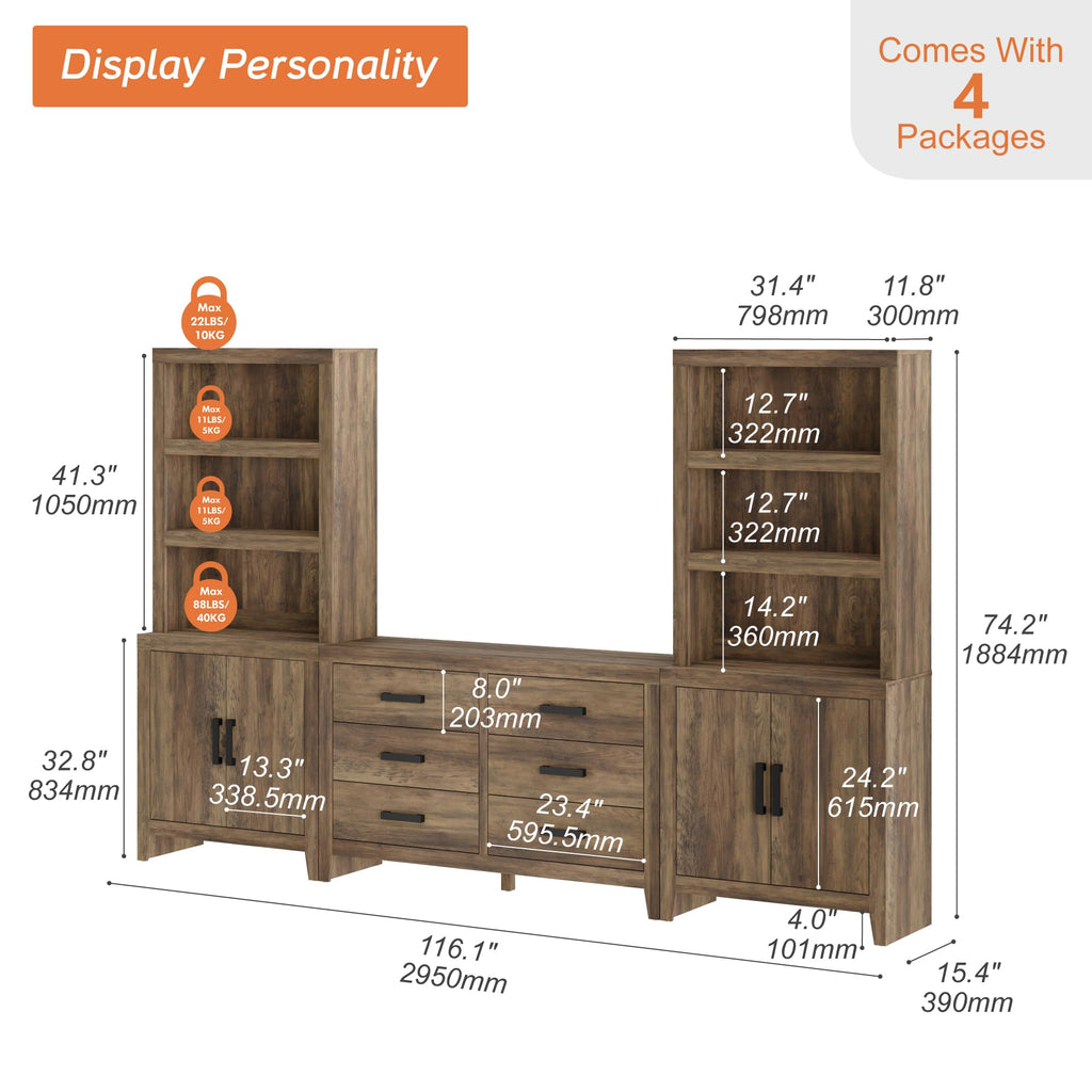 4-Piece Modular Entertainment Center with Bookshelves N150857
