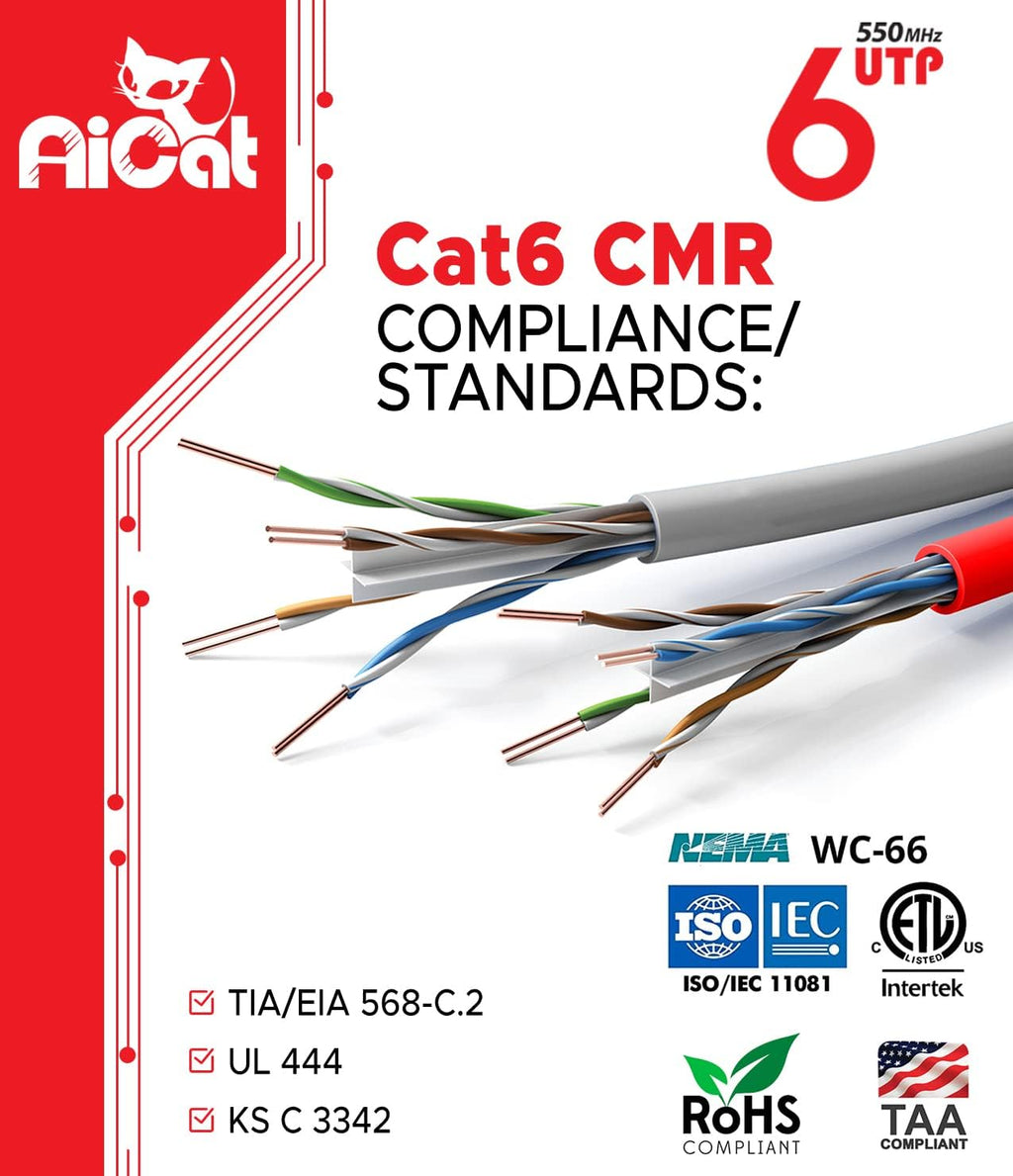 Cat 6 Ethernet Cable 1000ft Blue Riser CMR 23AWG Solid Bare Copper C3406