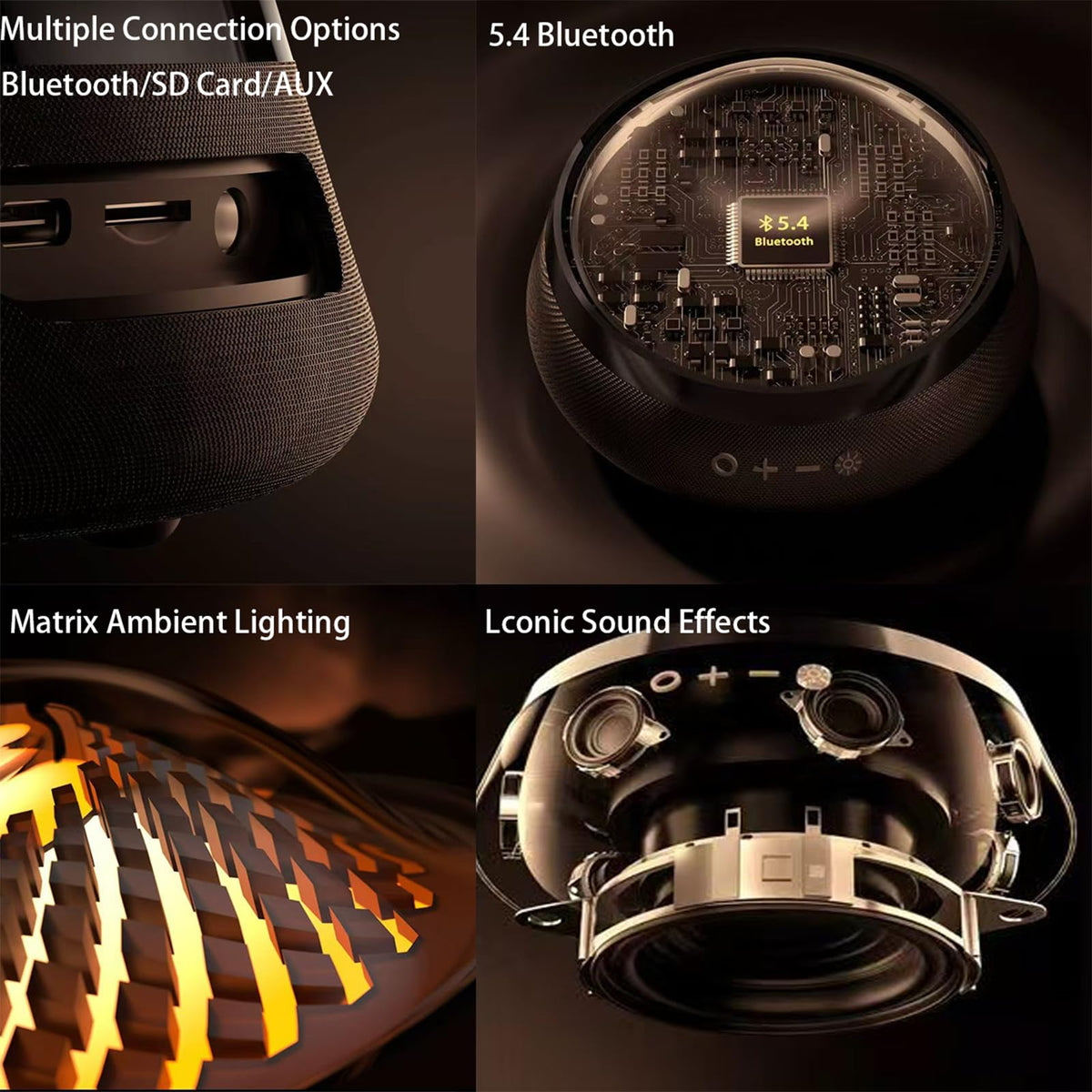 Black Portable Bluetooth Speaker with LED Night Light and Essential Oil Diffuser X25571