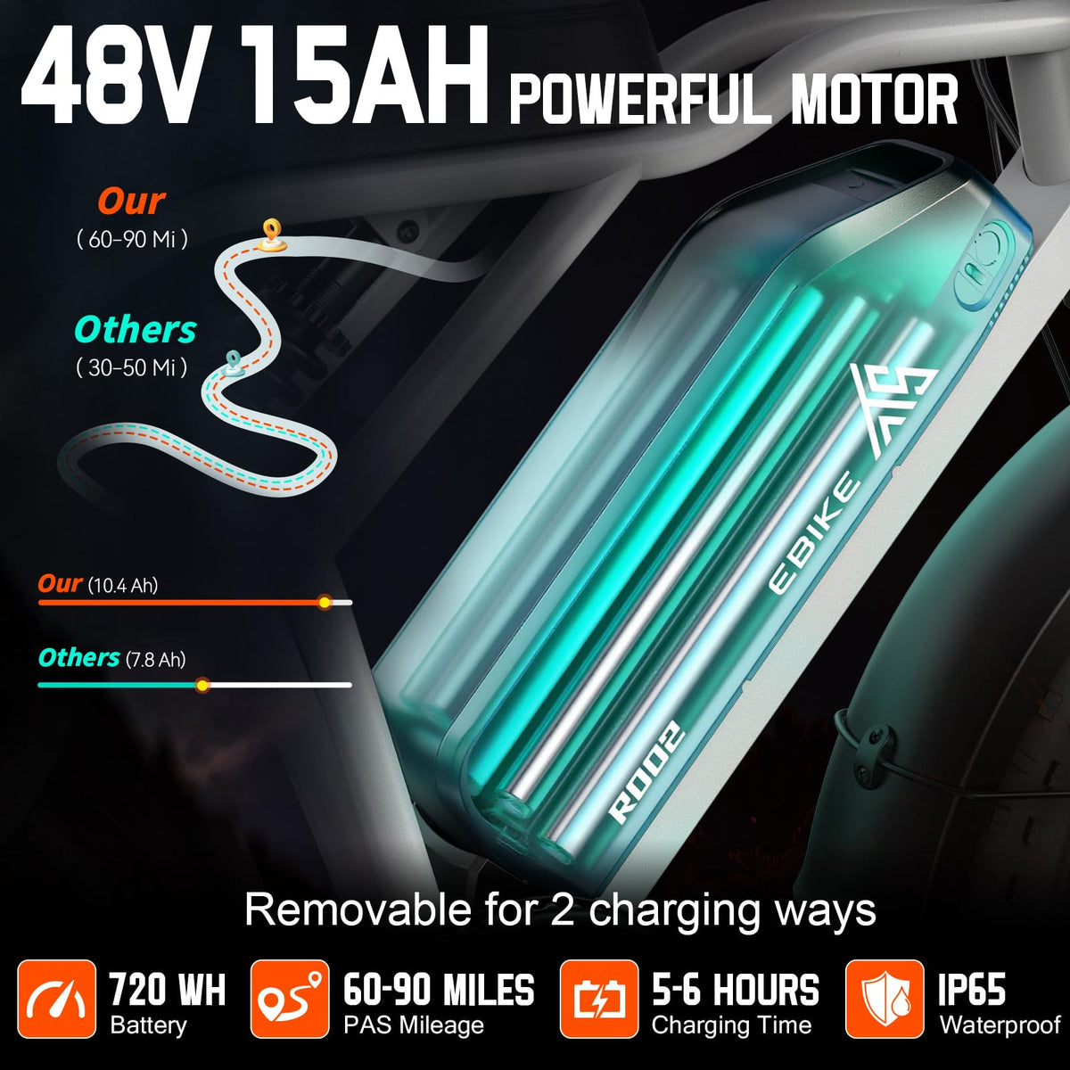 48V 15/25Ah Battery 2000W Peak Motor Electric Bike U523
