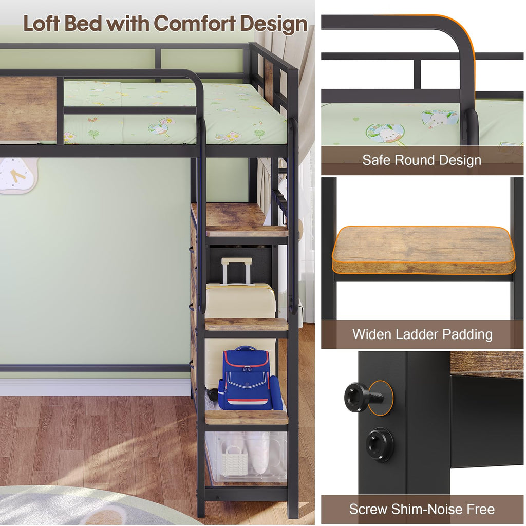 Twin Loft Bed with Desk and 6 Storage Drawers O417576
