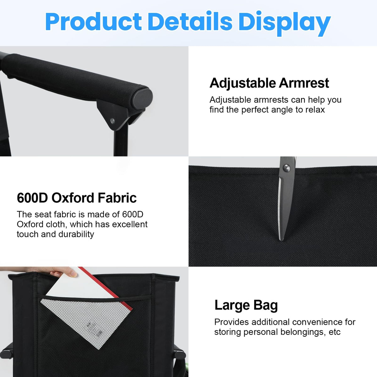 2 Pcs Black Stadium Seats with Back Support and Cushion N345881