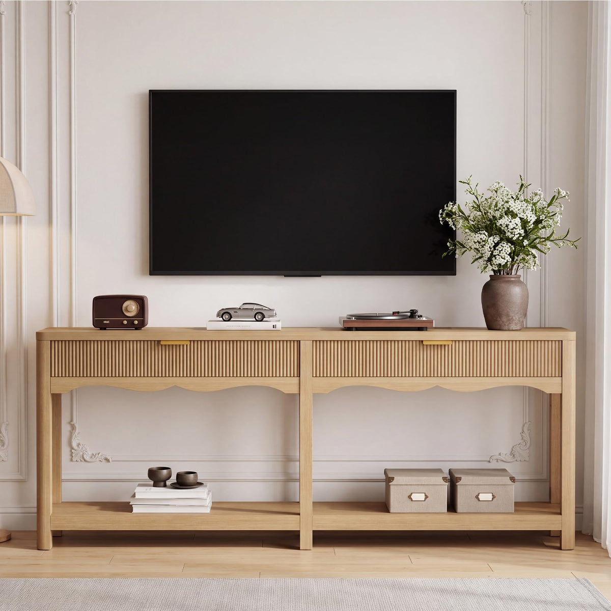 71" Oak Console Table with Storage H9004