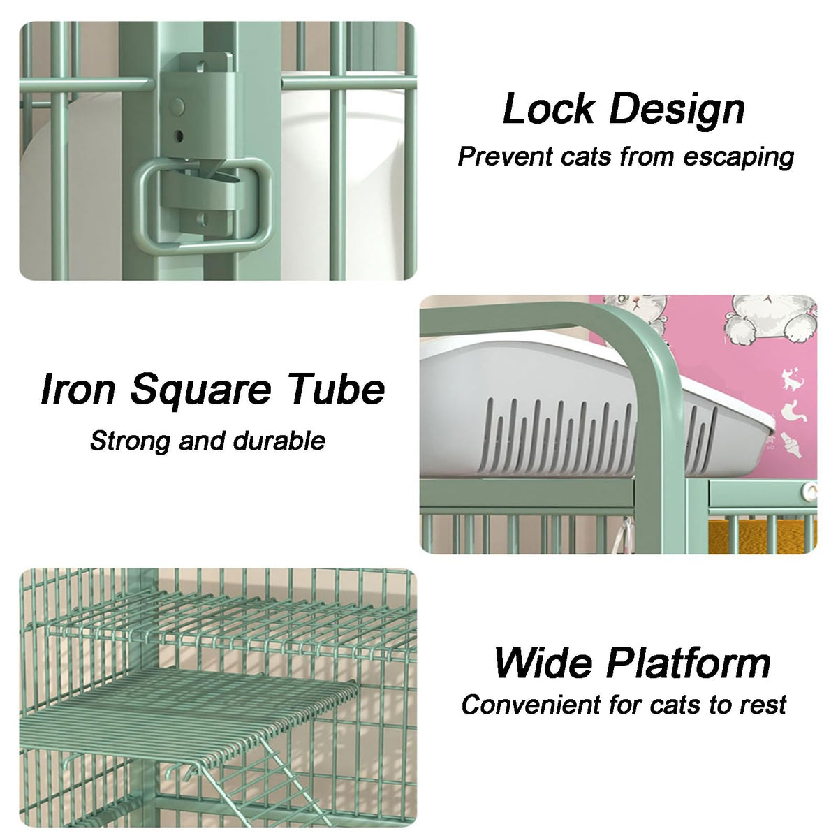 4-Tier Metal Wire Cat Cage with Wheels O900557