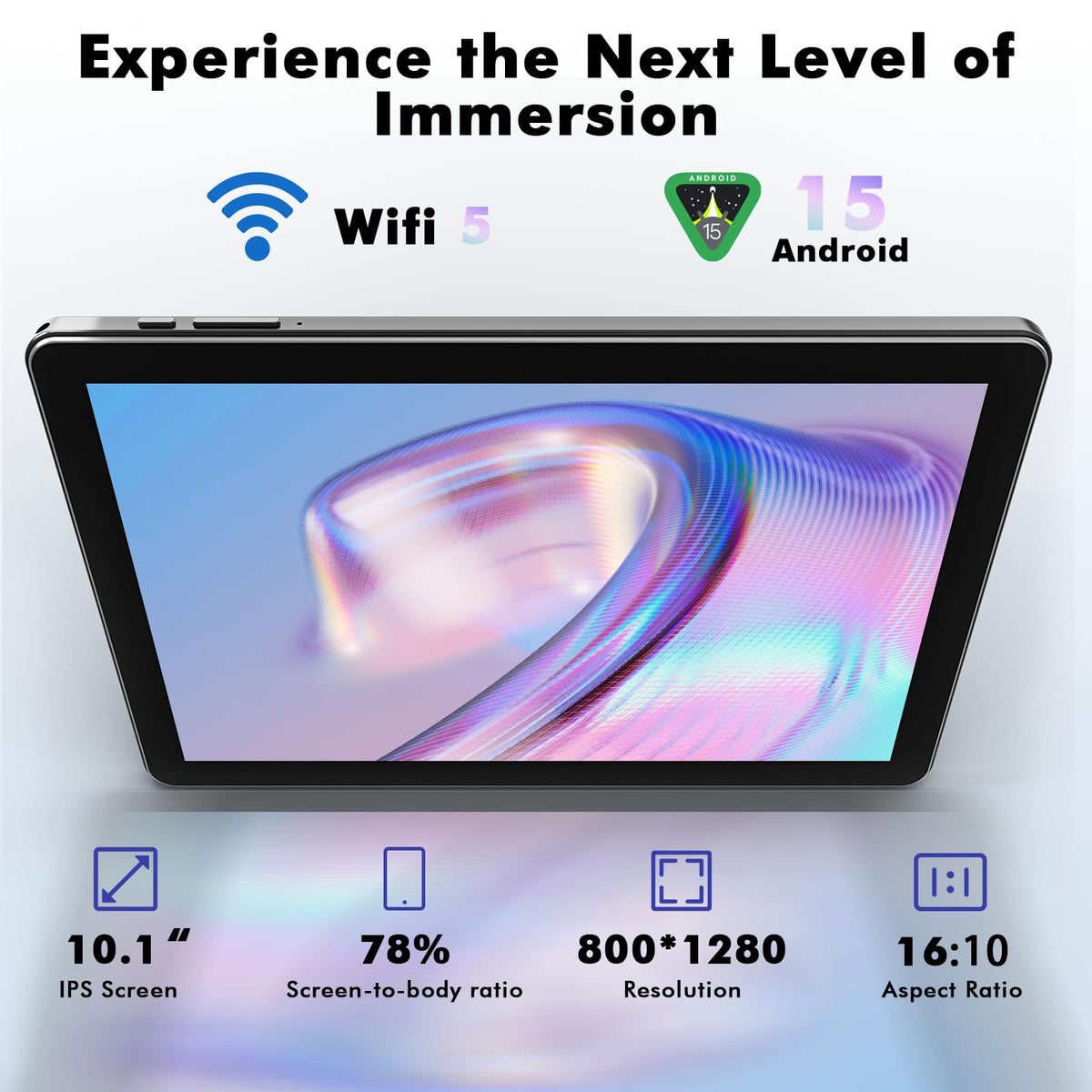 10.1 Inch Android 15 Tablet, 24GB RAM 128GB ROM, 1280 x 800 HD Display, 6000mAh Battery, 5MP+8MP Camera (Black) D18387