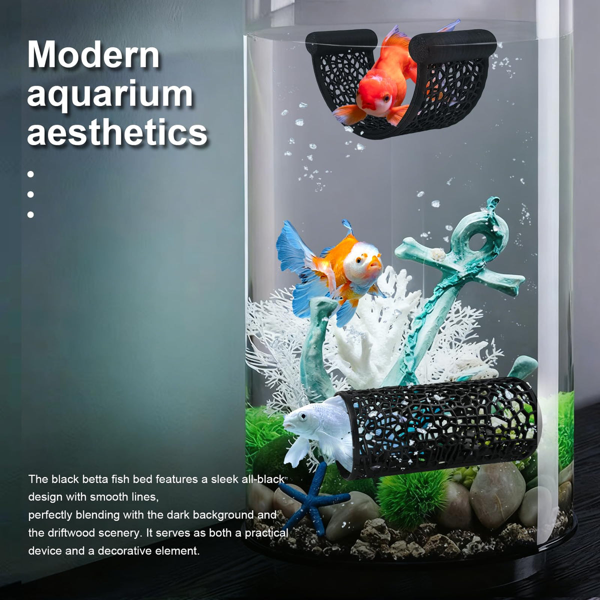 Betta Hammock Set, Fish Tank Decor, Fish Hammock & Hide Tunnel Betta Leaf Pad X179611