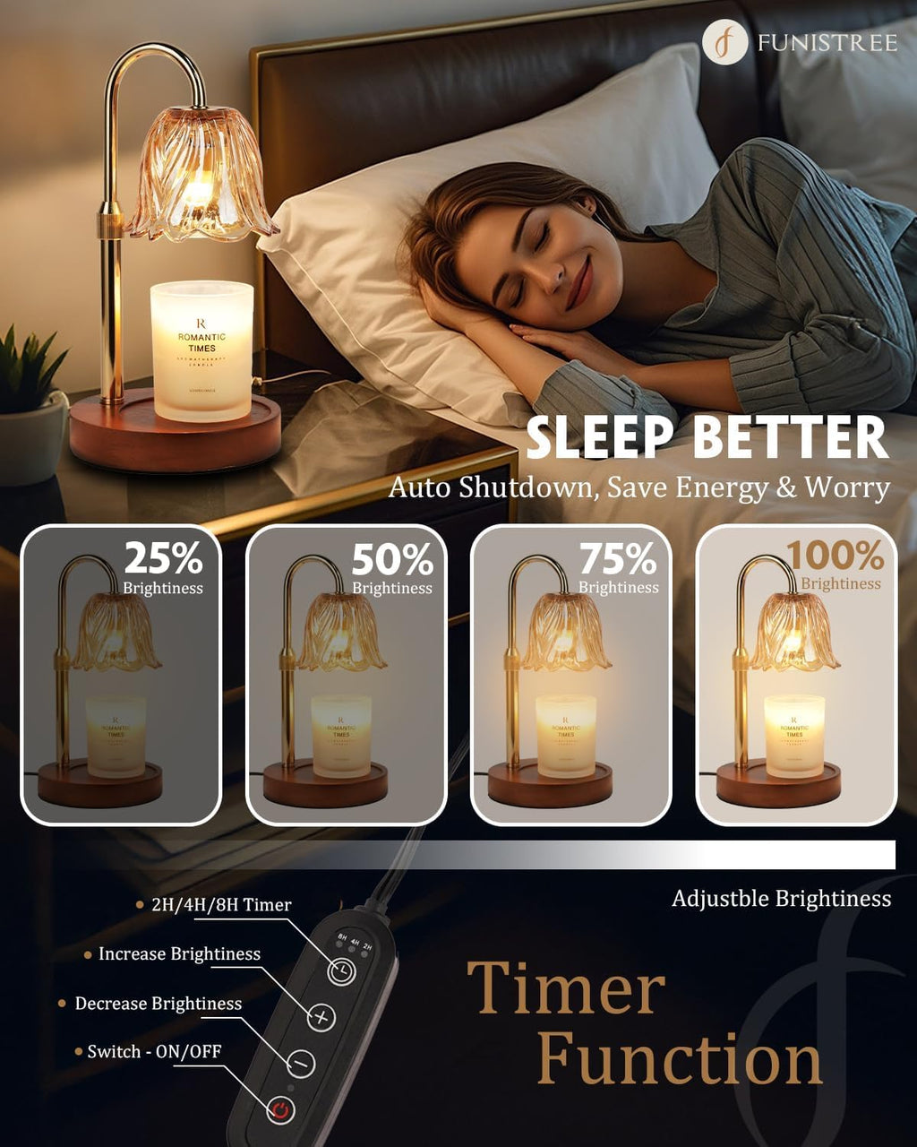 Gold Candle Warmer Lamp with Timer & Dimmer N843
