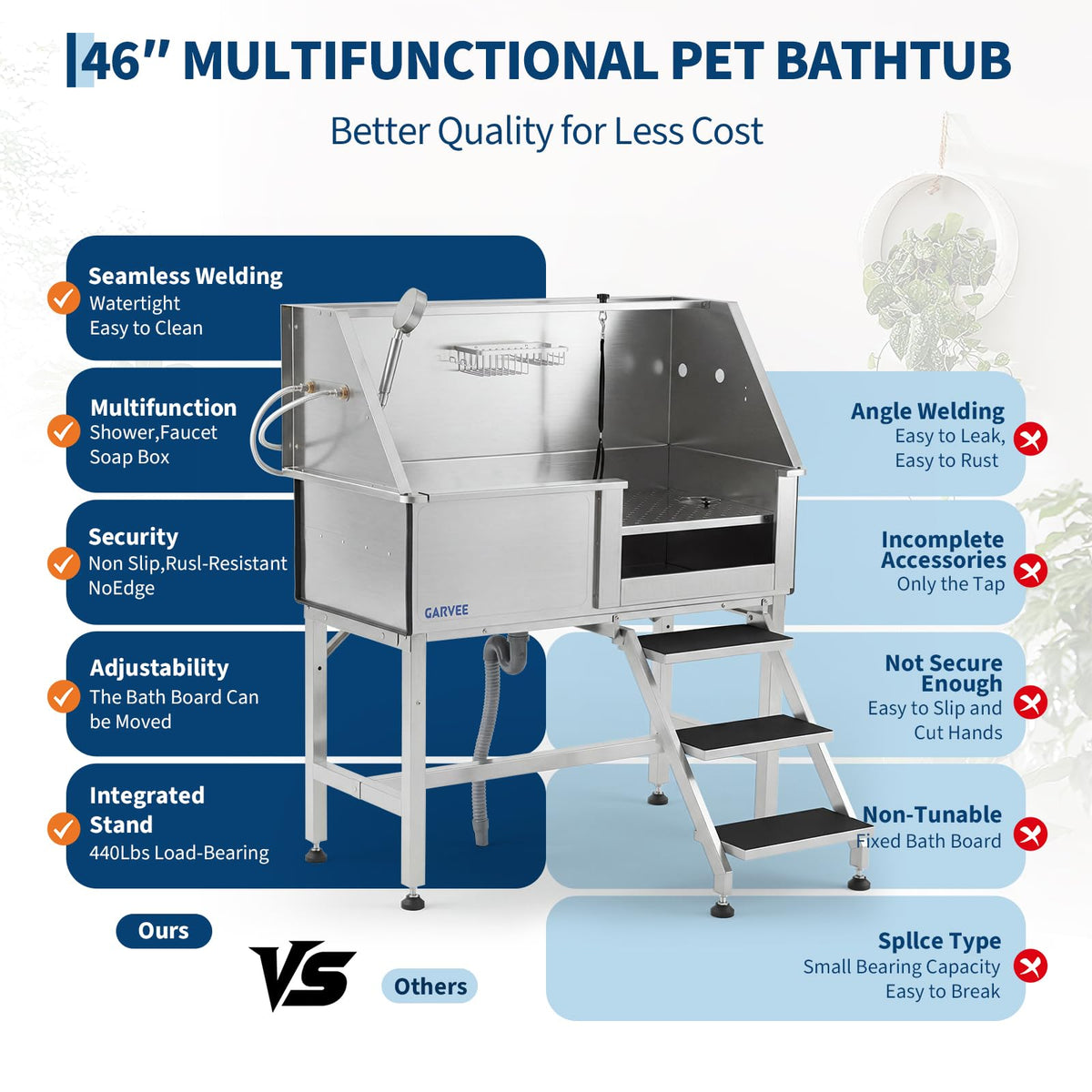 46 Inch Dog Washing Station with Walk-in Stair M3077