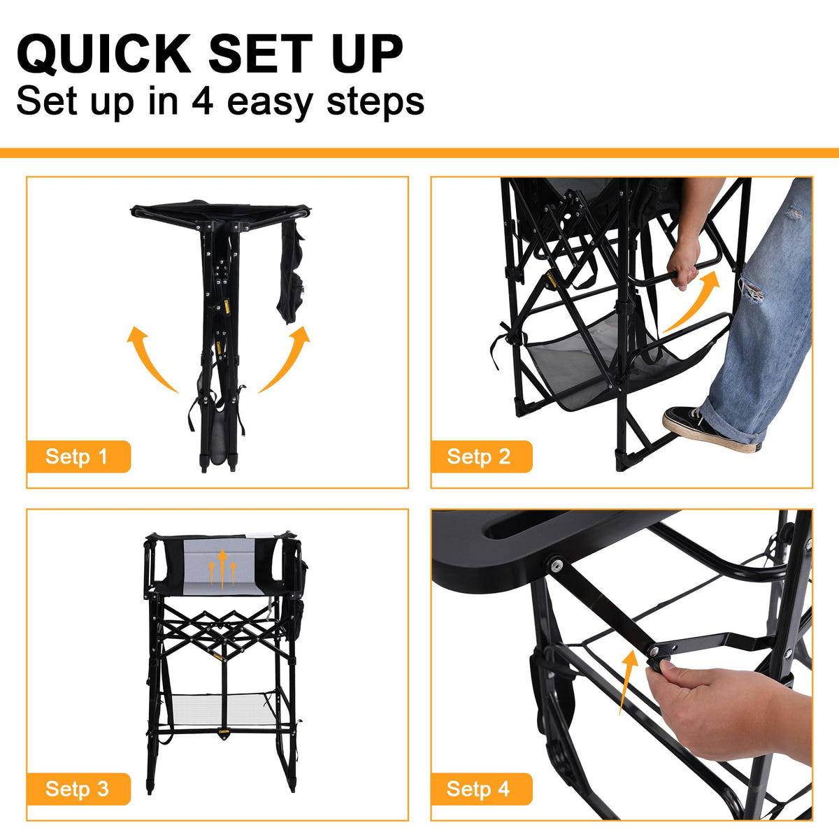 2 Pack Extra Tall Folding Camping Chair with Side Table K48045