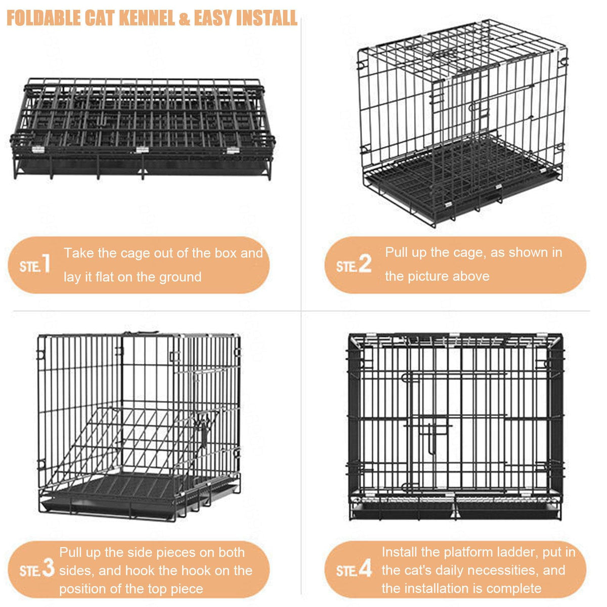 Collapsible Metal Wire Cat Cage with Wheels P563198