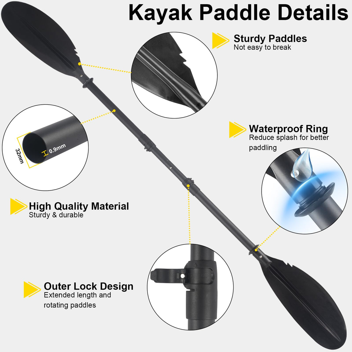 Telescopic Canoe Paddle 70inch to 95inch Black S89946