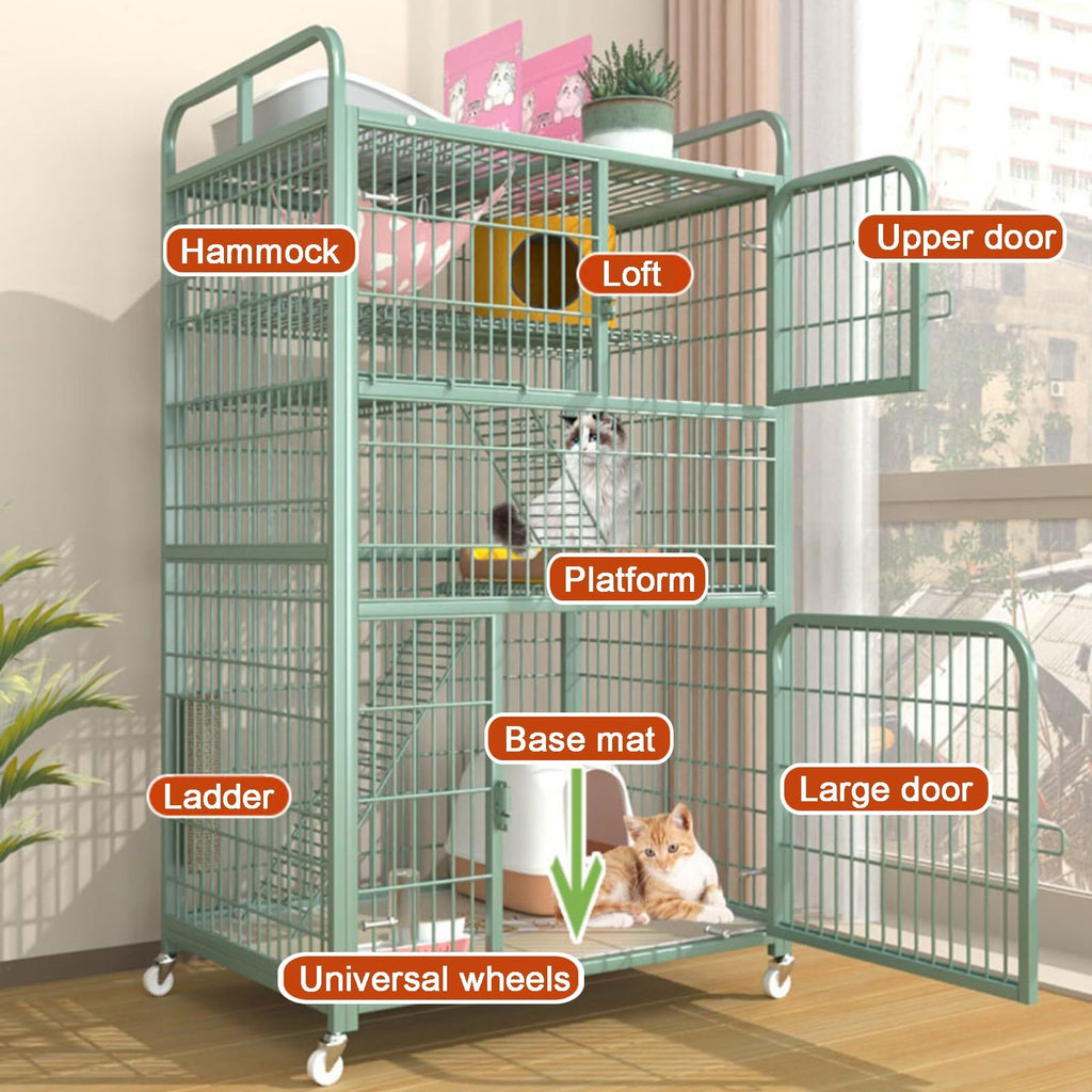 4-Tier Metal Wire Cat Cage with Wheels O900557