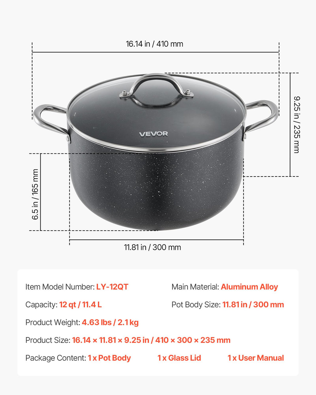 12-Quart Nonstick Ceramic Aluminum Stock Pot with Glass Lid Z564