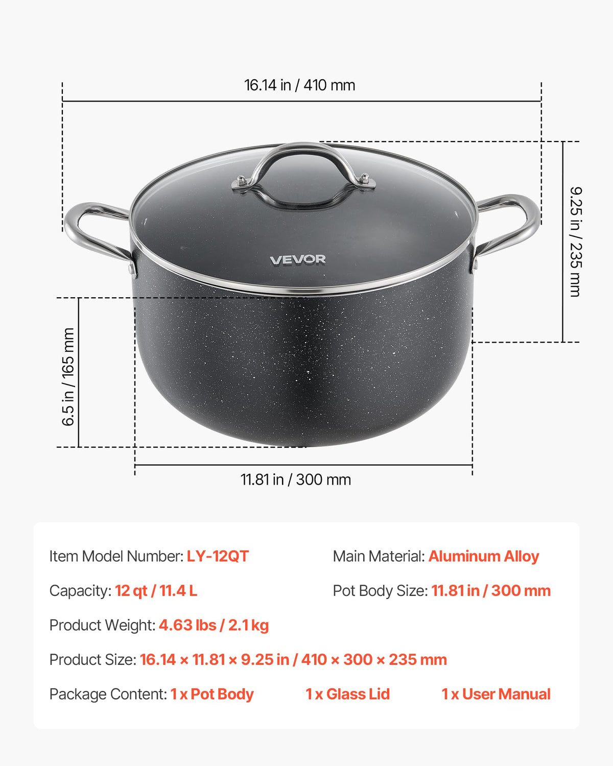 12-Quart Nonstick Ceramic Aluminum Stock Pot with Glass Lid Z564