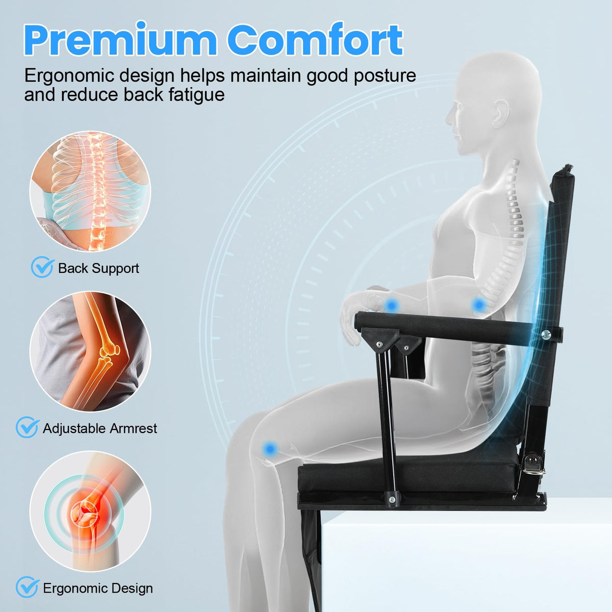 2 Pcs Black Stadium Seats with Back Support and Cushion N345881