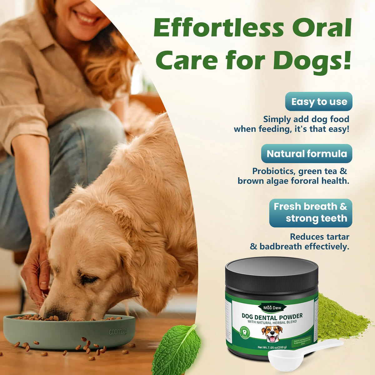 Dog Teeth Cleaning Powder, Dental Powder and Breath Freshener, 200 Grams B4676