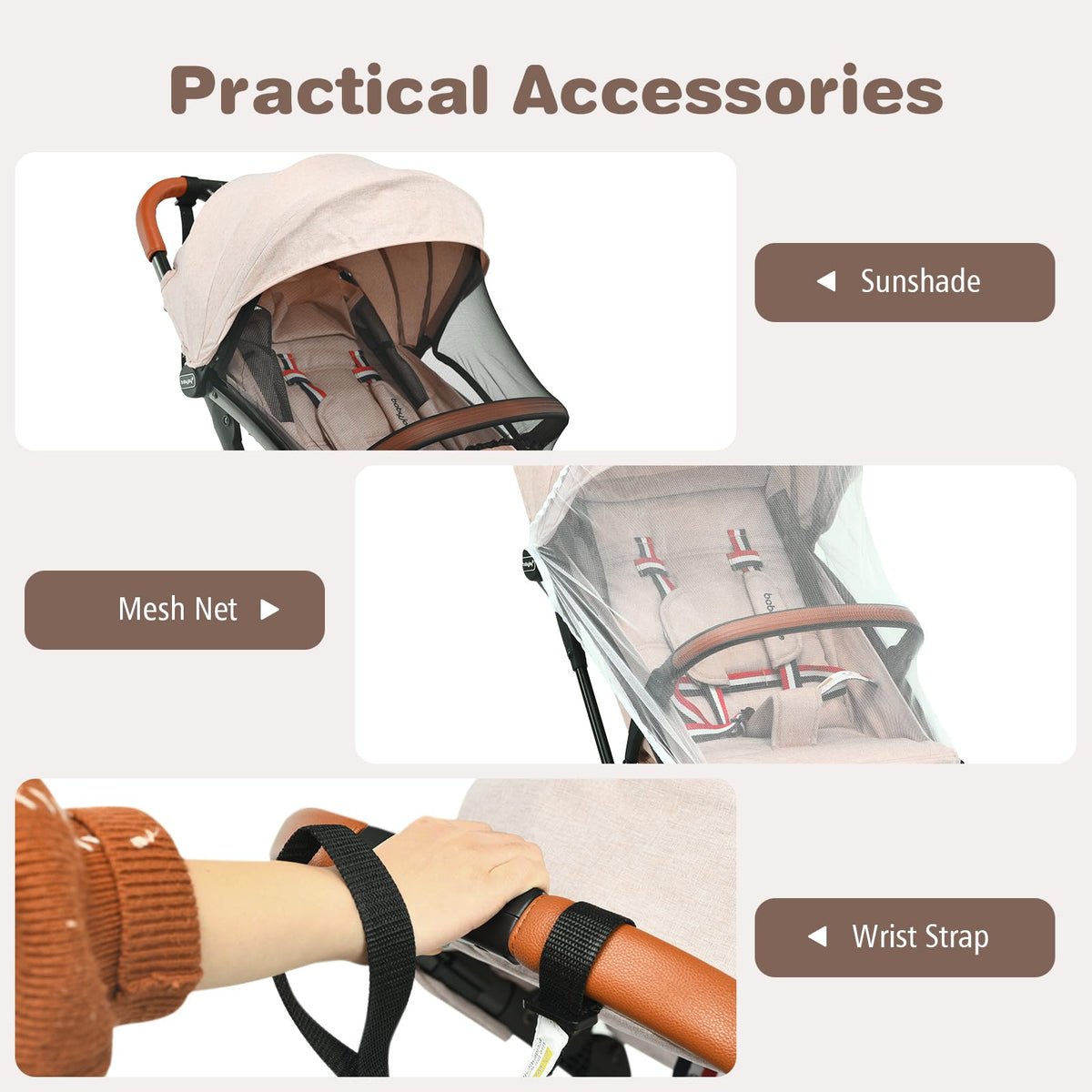 Lightweight Compact Baby Stroller with 5-Point Harness and Storage Basket, Beige G68053
