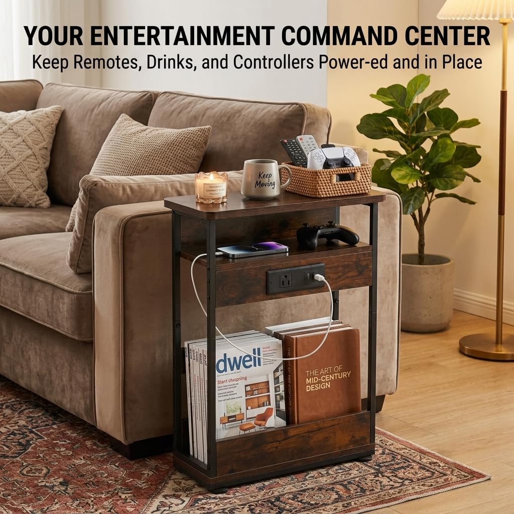 Narrow Side Table with Charging Station I627