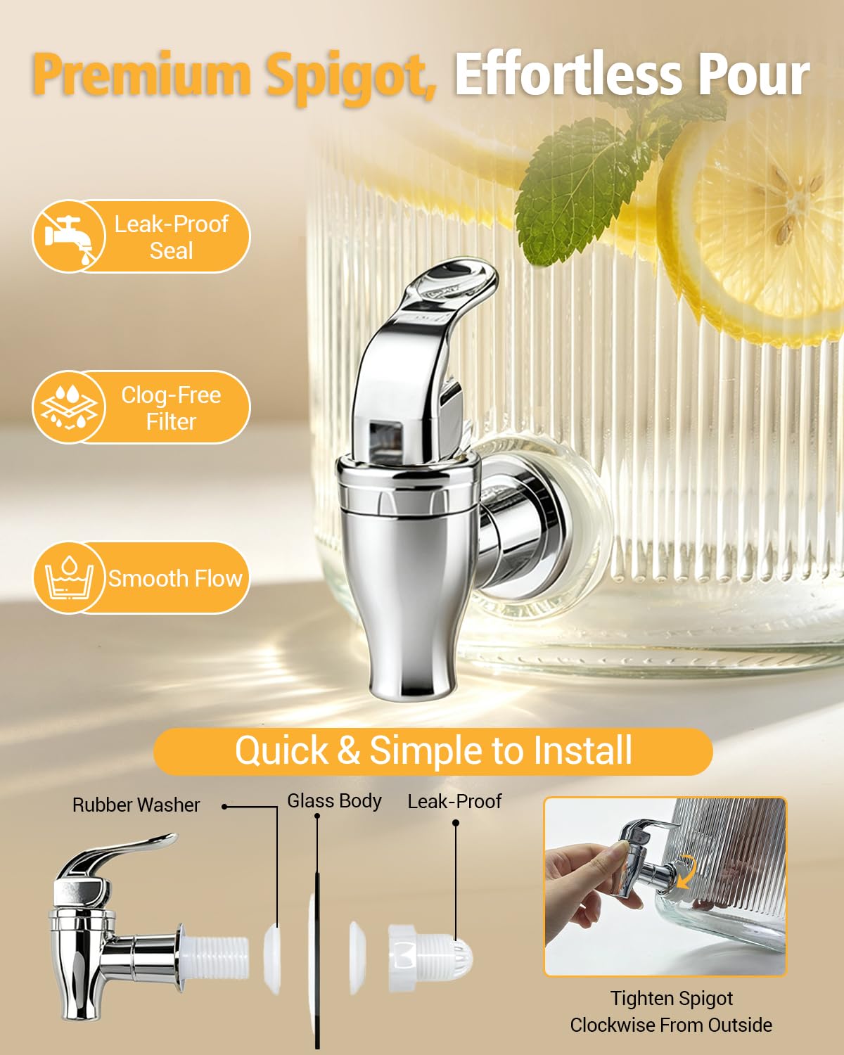 2 Pack 1 Gallon Glass Drink Dispensers with Stand C50401