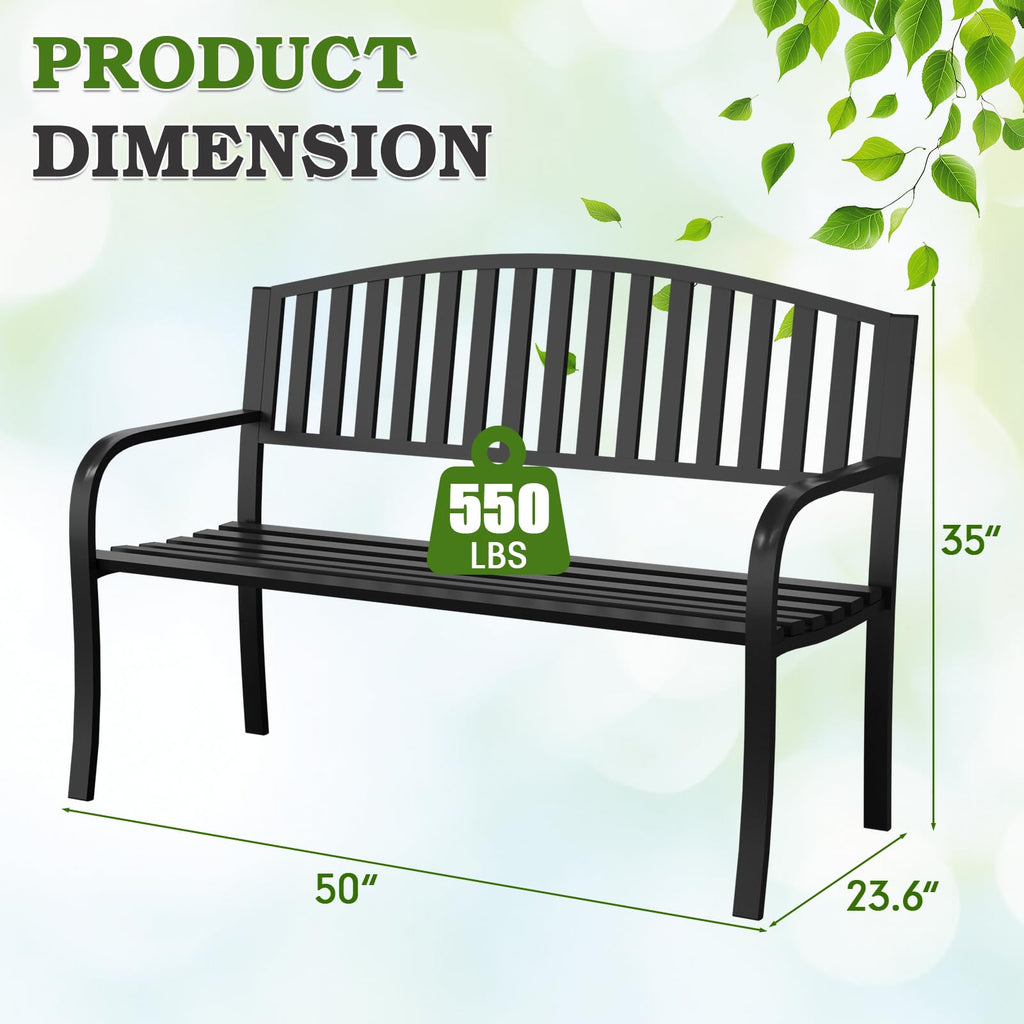 50" Iron Metal Outdoor Bench with Backrest and Armrests X62996