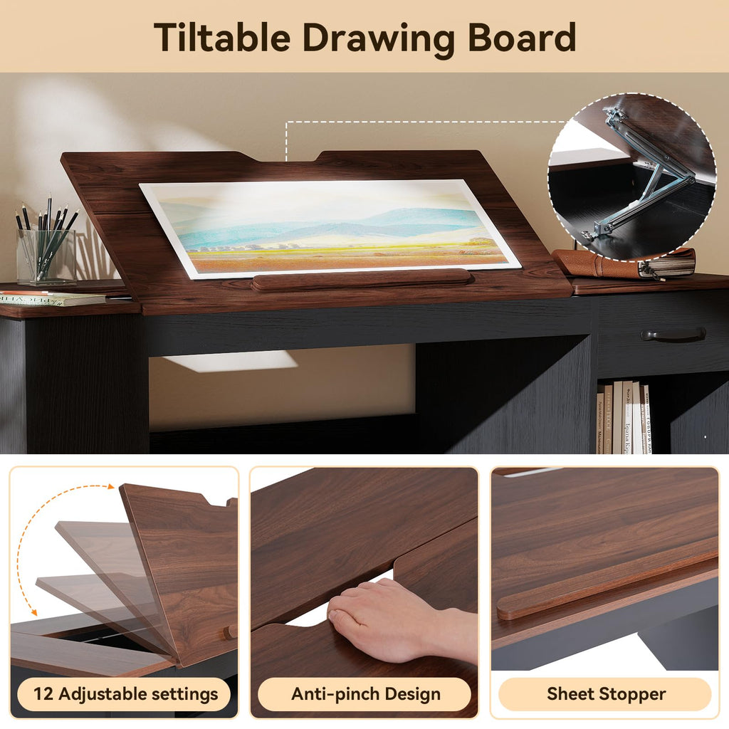 55.1" Black Drafting Table D40204