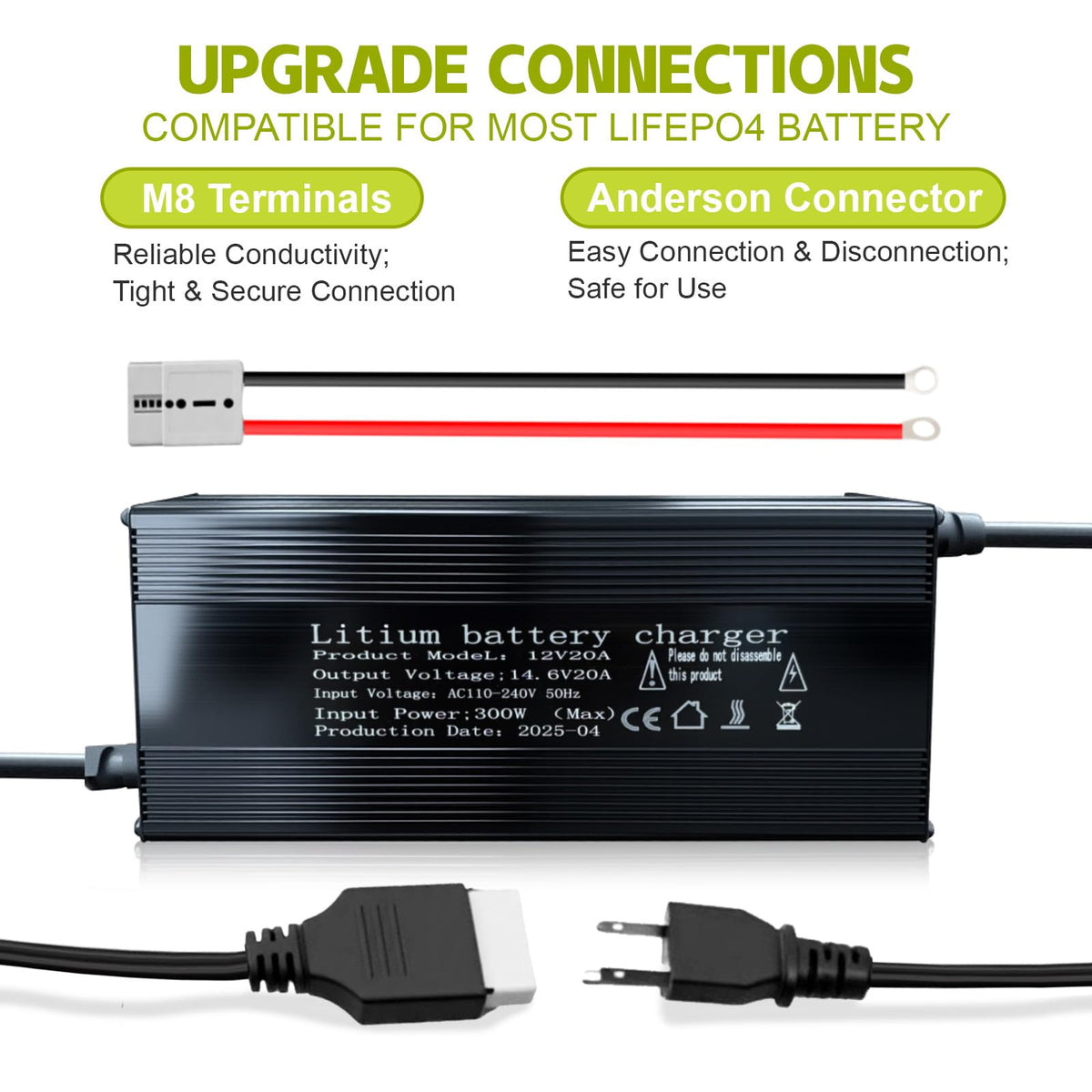 14.6V 20A LiFePO4 Battery Charger with Anderson Connector E641
