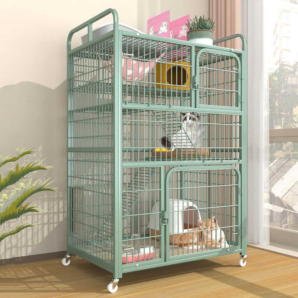 4-Tier Metal Wire Cat Cage with Wheels O900557