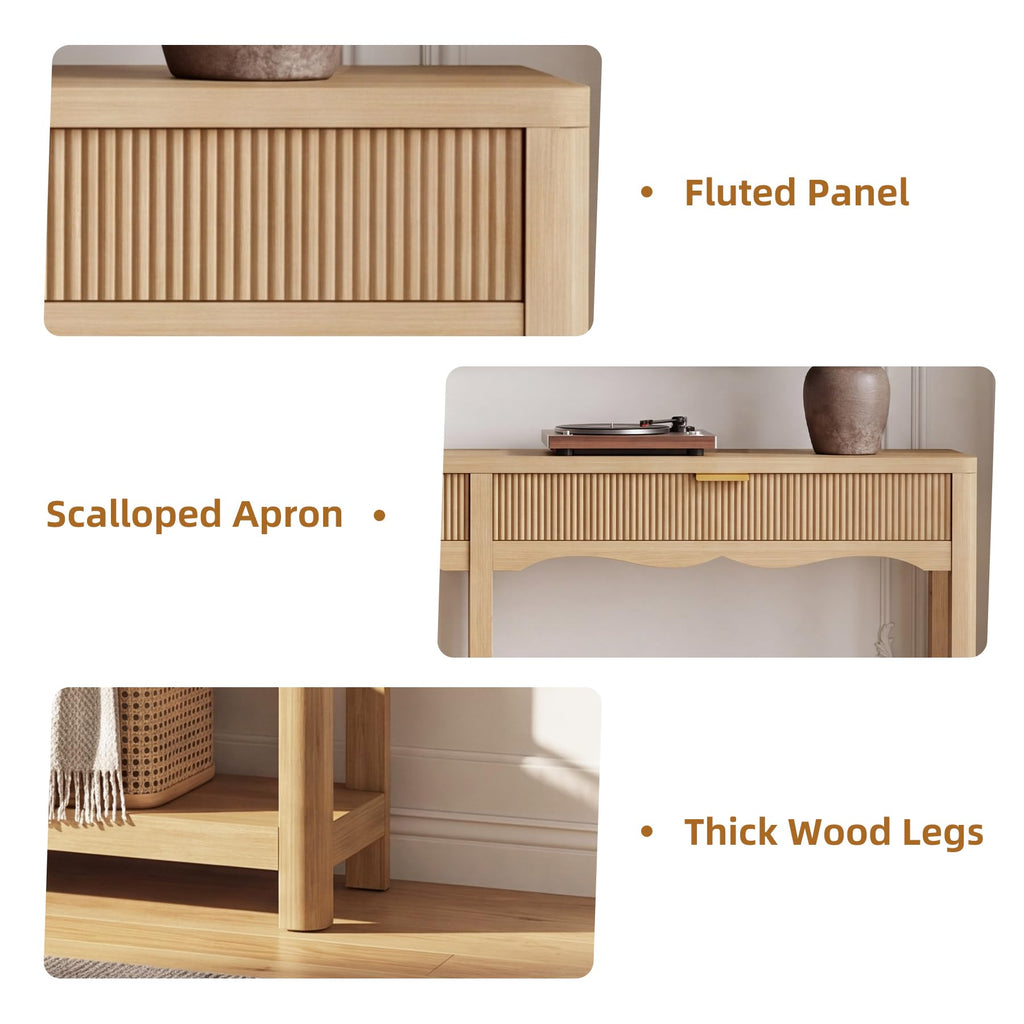 71" Oak Console Table with Storage H9004