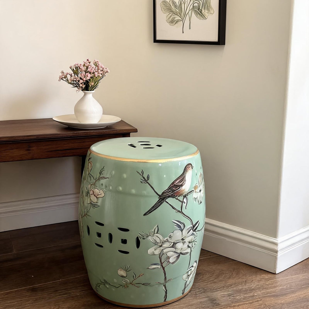 Hand-Painted Blue White Ceramic Garden Stool Q743409