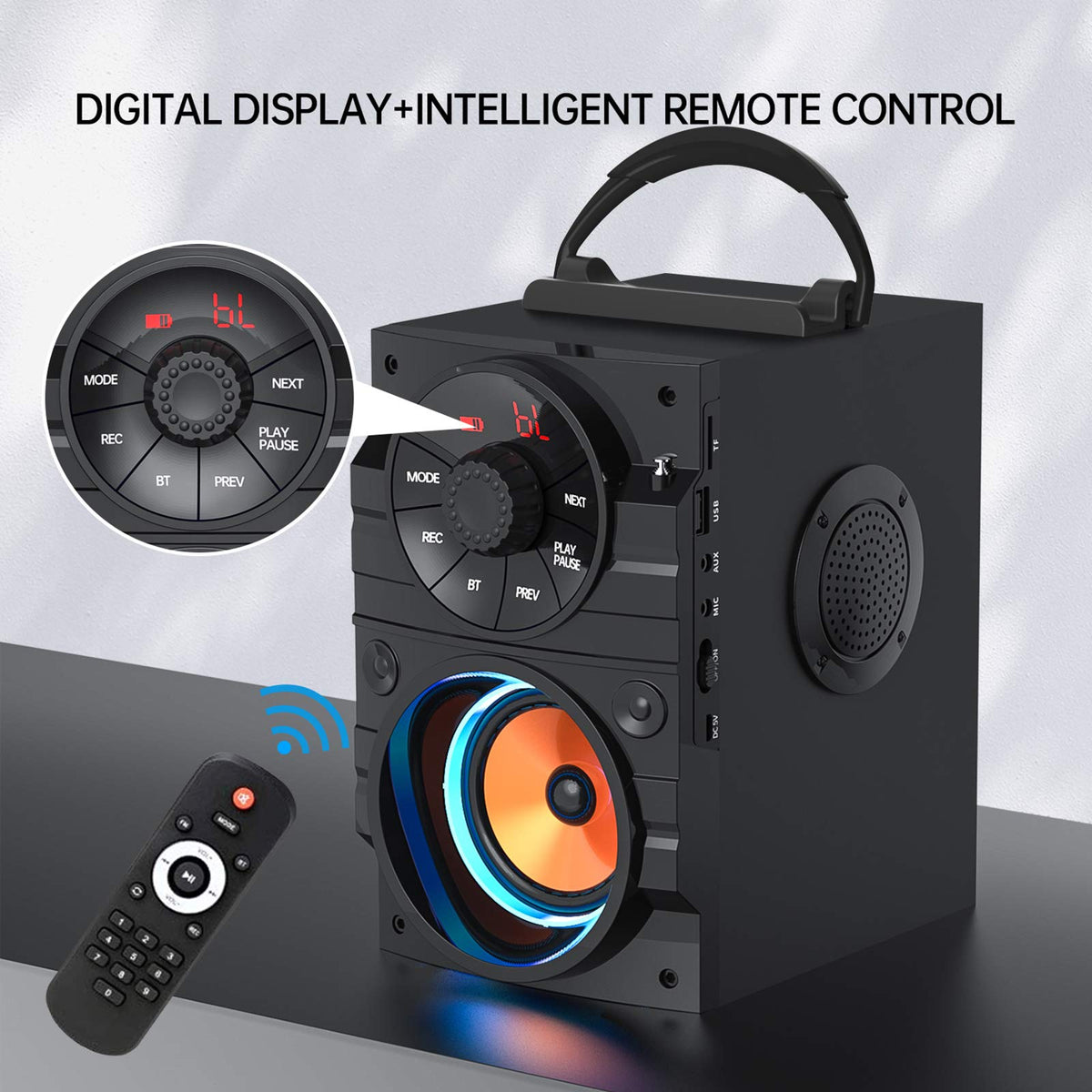 Portable Big Bluetooth Speakers with Light, Wireless with Subwoofer, FM Radio, LED Lights, EQ, Booming Bass, Bluetooth 4.2 Stereo Loud Outdoor/Indoor Retro, for Home, Camping, Travel, Black B7614