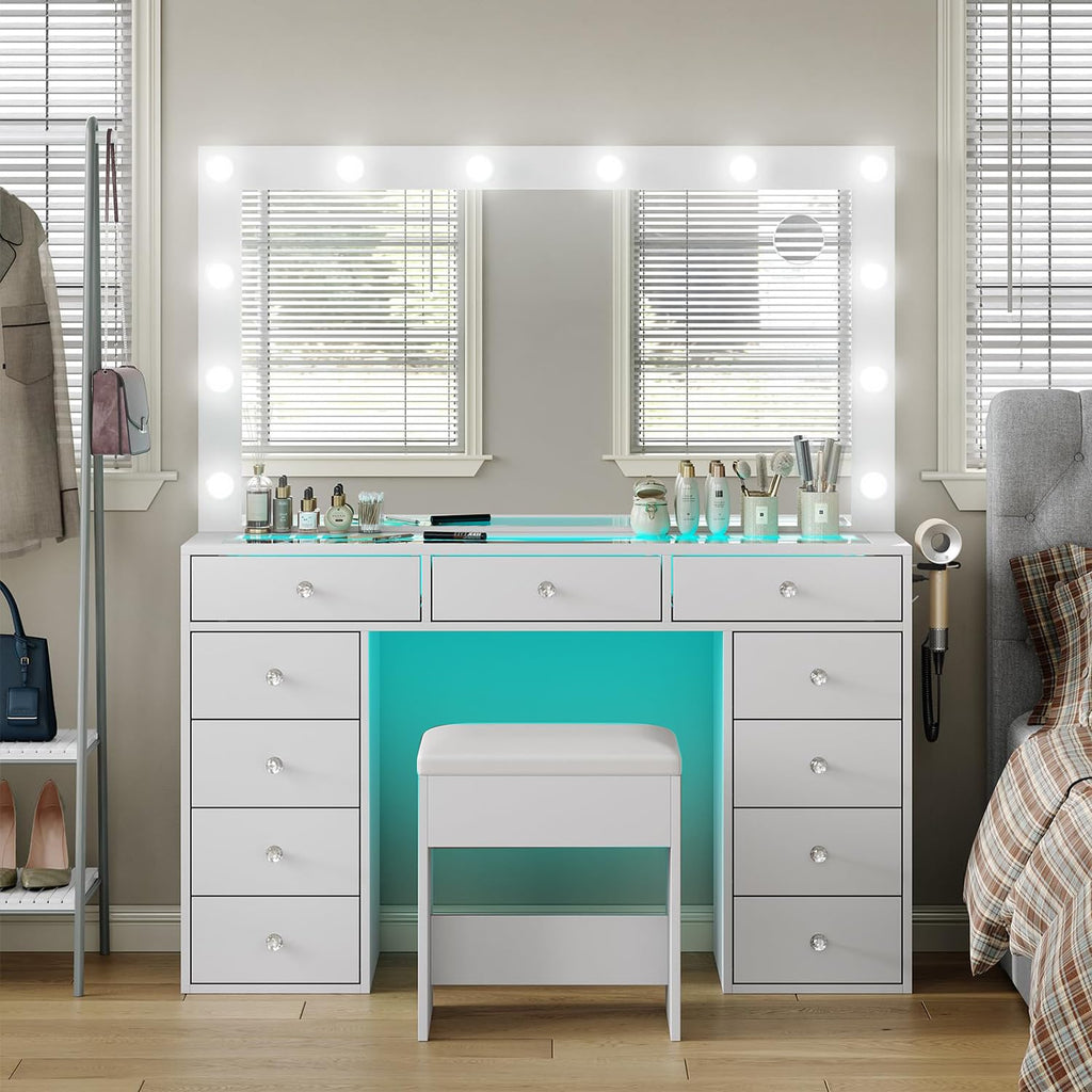 Makeup Vanity Desk with Mirror and 11 Drawers D690277