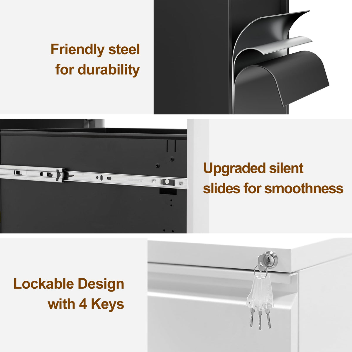 2 Drawer Metal Mobile File Cabinet with Lock Y3147