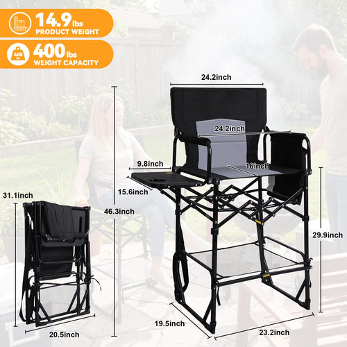2 Pack Extra Tall Folding Camping Chair with Side Table K48045
